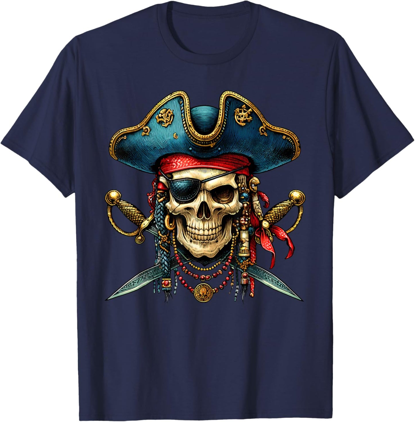 Pirate Skull Halloween Costume Men Women Boys Girls Teens T-Shirt - T-Shirt | Navy