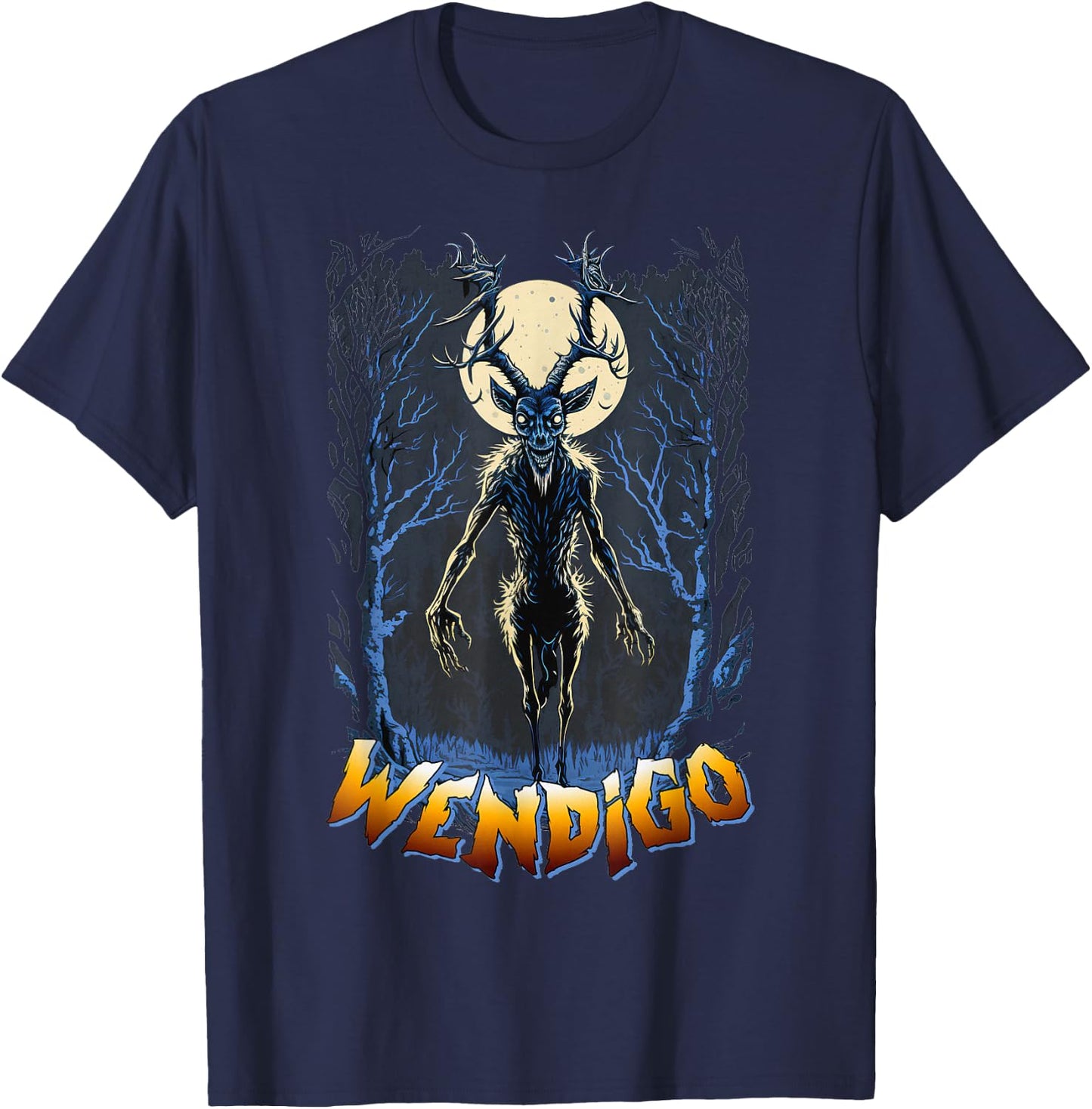 Wendigo Supernatural Monster Folklore Cryptid Full Moon T-Shirt - T-Shirt | Navy
