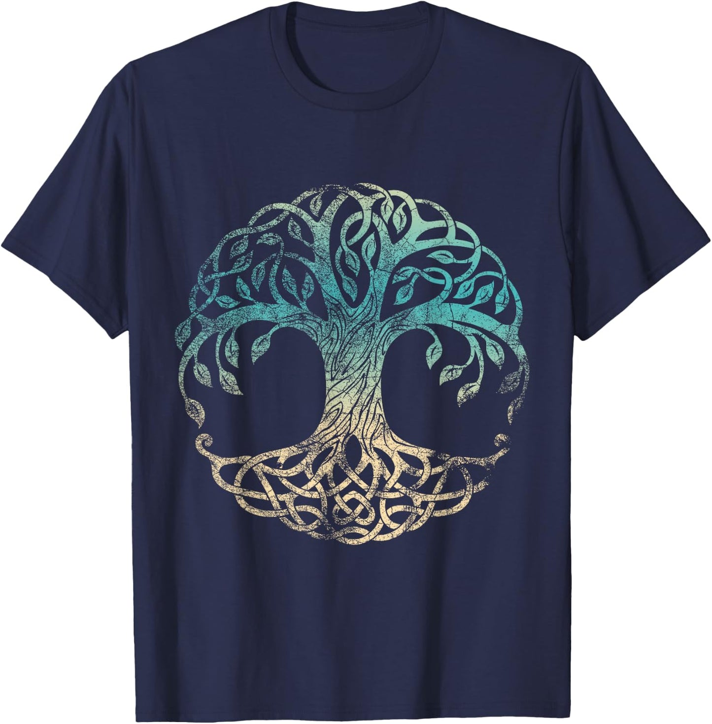 Yggdrasil Tree Of Life, Norse Viking Symbol Worn Color T-Shirt - T-Shirt | Navy