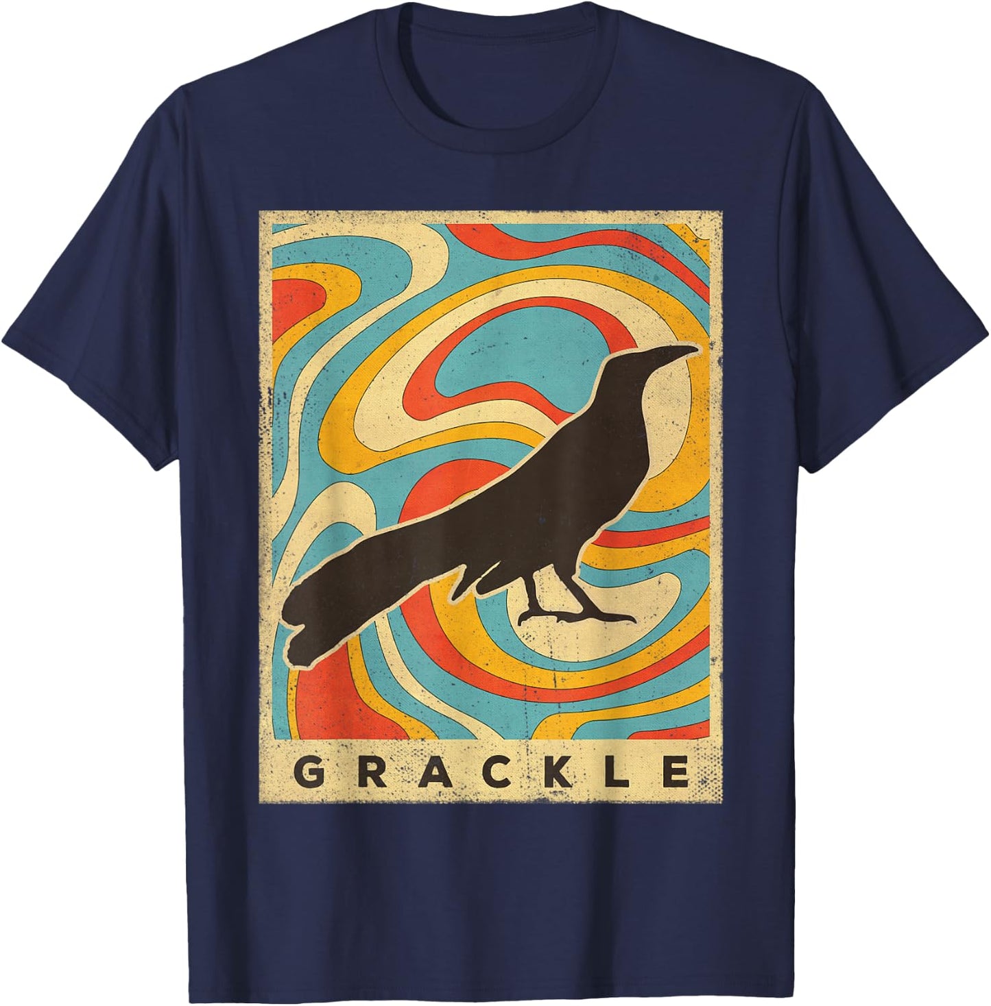 Vintage Grackle Bird Lover Animal Retro Style T-Shirt - T-Shirt | Navy