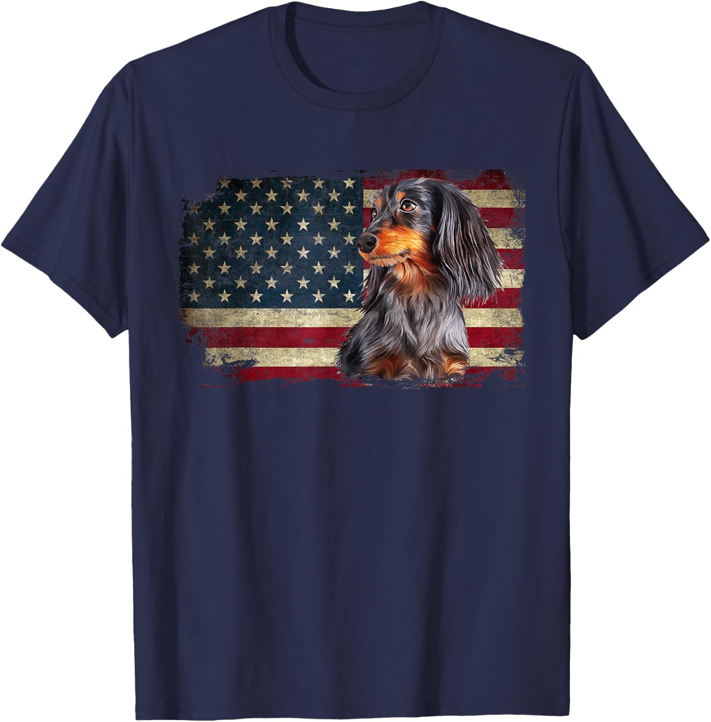 Dachshund USA Flag Patriotic Dog Lovers 4th Of July T-Shirt - T-Shirt | Navy