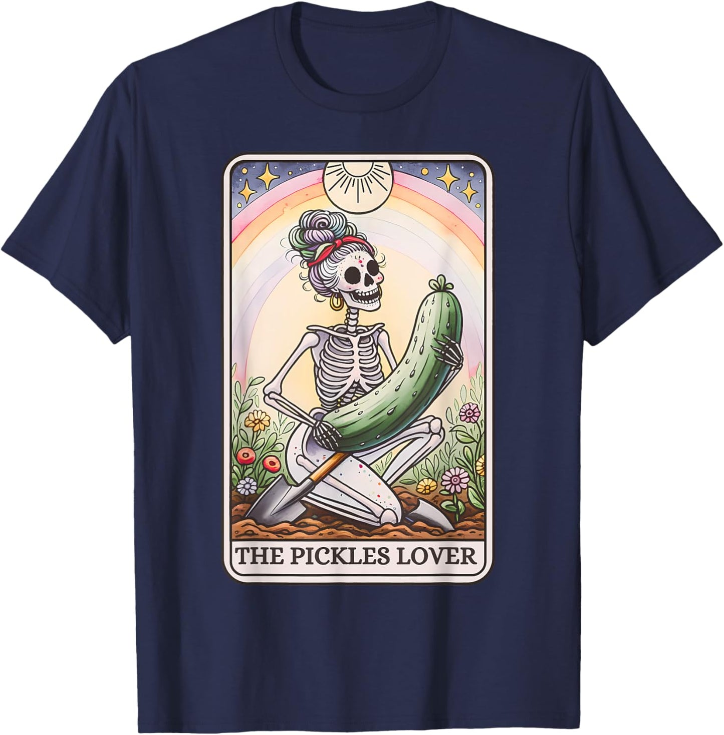 Pickle Lover Skeleton Tarot Card Pickle Jar Gardening T-Shirt - T-Shirt | Navy