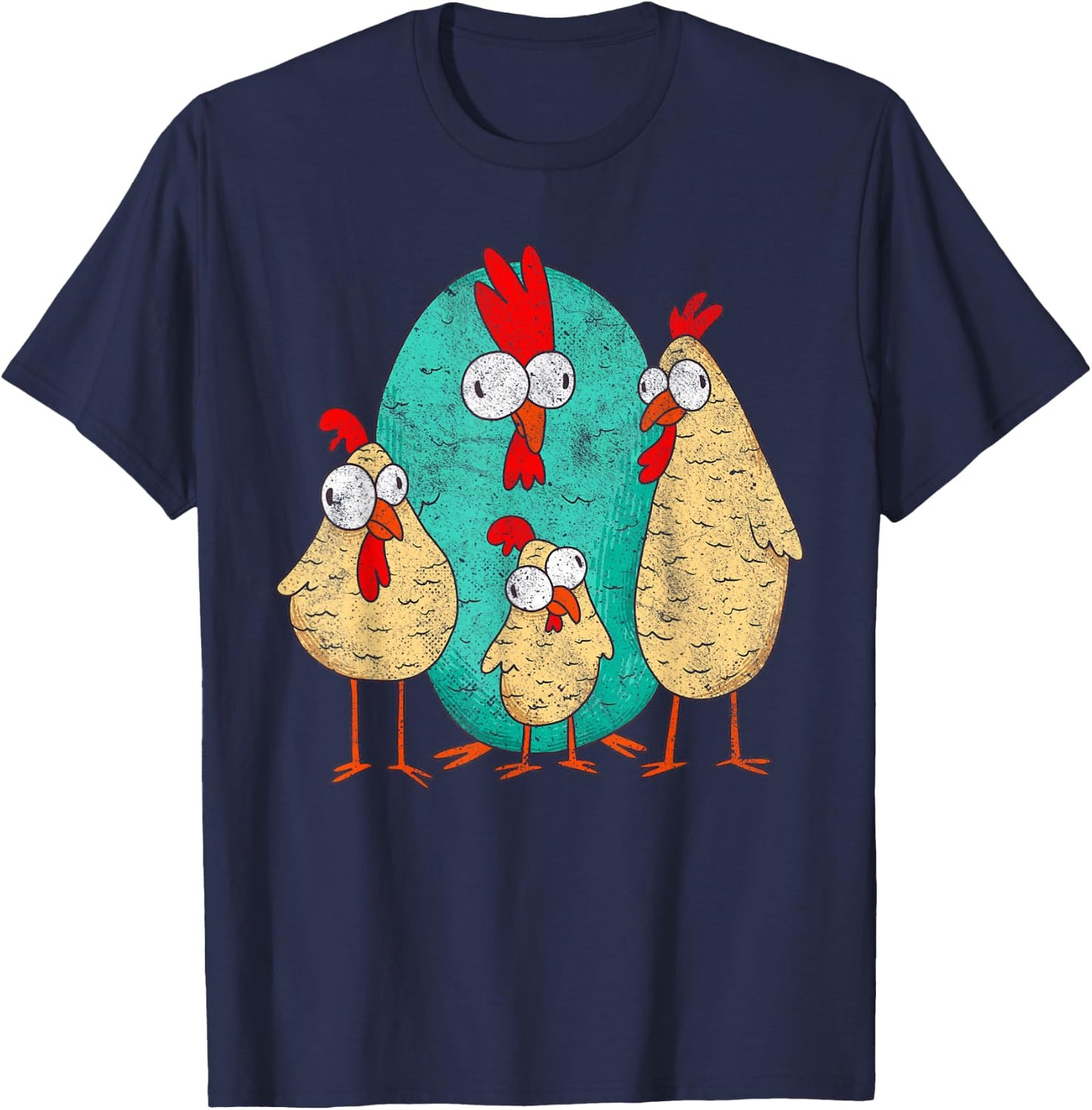 Stupid Looking Crazy Cartoon Chickens Funny T-Shirt - T-Shirt | Navy