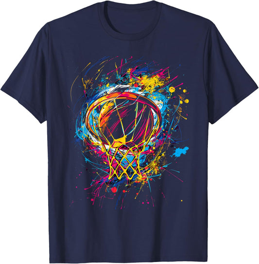Colorful Basketball Tie Dye Color,Splash Hoop Net Slam Dunk T-Shirt - T-Shirt | Navy