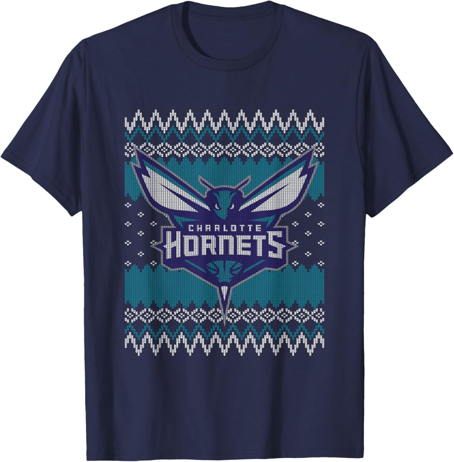 NBA Charlotte Hornets Ugly Christmas Sweater Style T-Shirt - T-Shirt | Navy