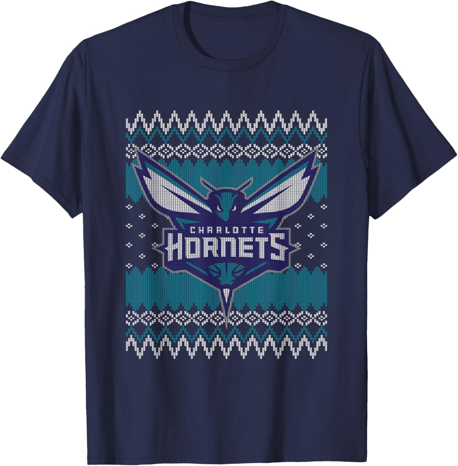NBA Charlotte Hornets Ugly Christmas Sweater Style T-Shirt - T-Shirt | Navy