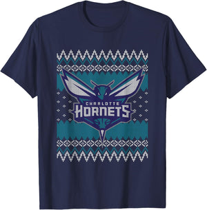 NBA Charlotte Hornets Ugly Christmas Sweater Style T-Shirt - T-Shirt | Navy
