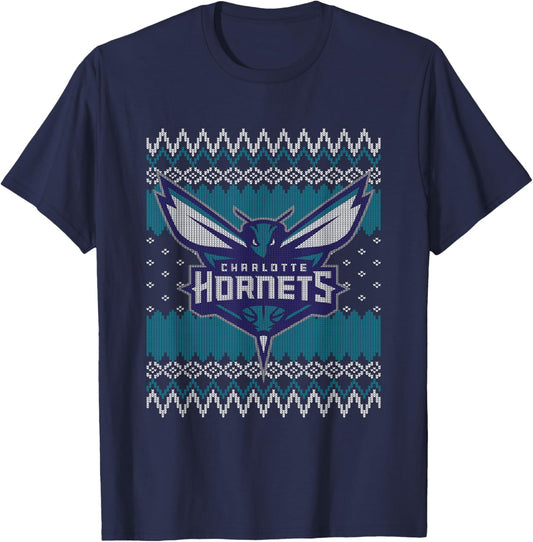 NBA Charlotte Hornets Ugly Christmas Sweater Style T-Shirt - T-Shirt | Navy