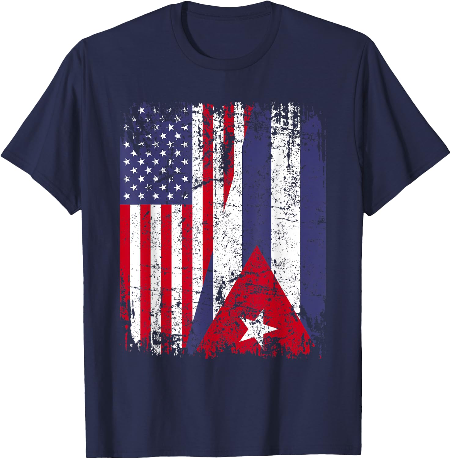 CUBAN ROOTS | Half American Flag | CUBA FLAG T-Shirt - T-Shirt | Navy