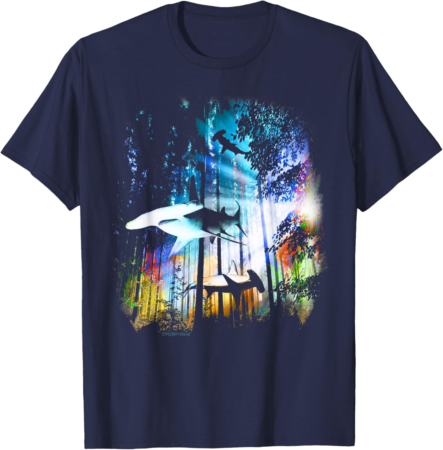 Hammerhead Shark Forest T-Shirt - T-Shirt | Navy