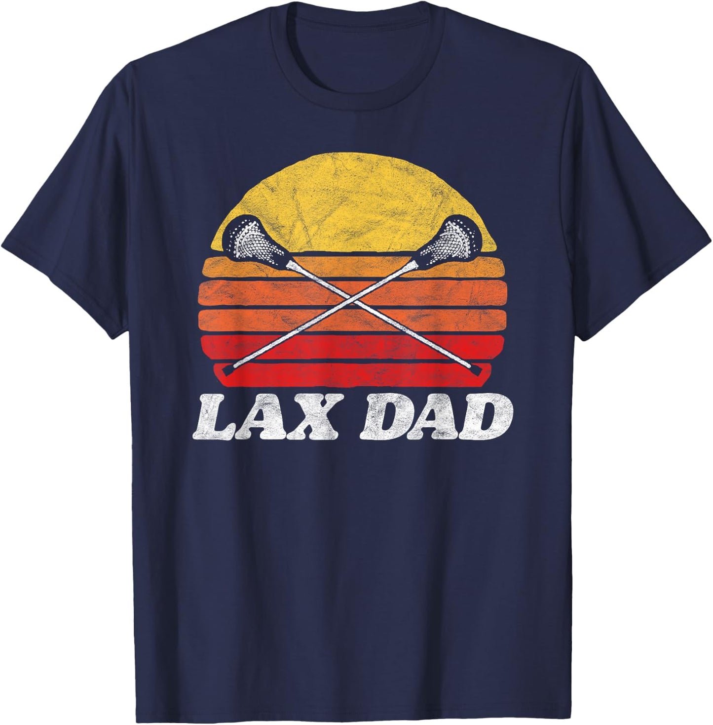 Lax Dad Vintage X Crossed Lacrosse Sticks 80s Sunset Retro T-Shirt - T-Shirt | Navy