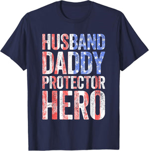 Husband Daddy Protector Hero Shirt Men Dad Fathers Day T-Shirt - T-Shirt | Navy