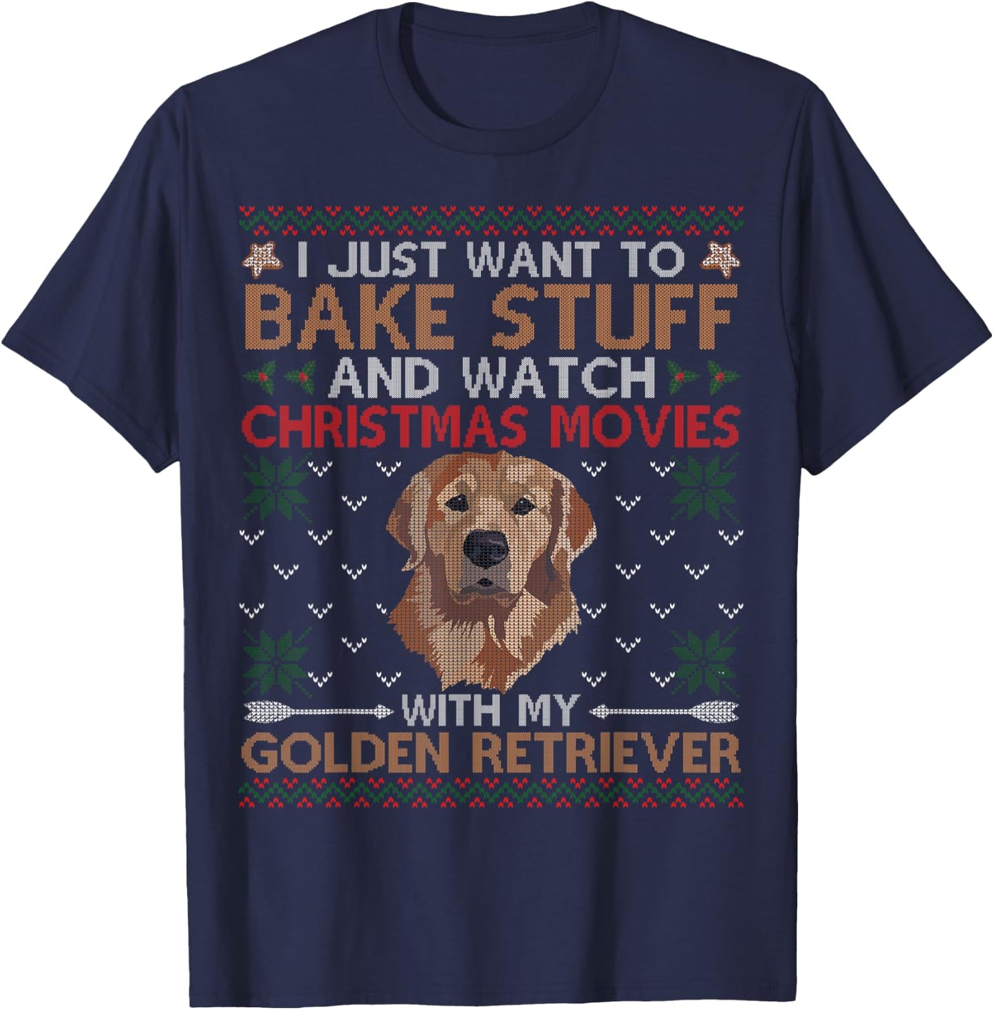 Watch Christmas Movies With My Golden Retriever Ugly Sweater T-Shirt - T-Shirt | Navy