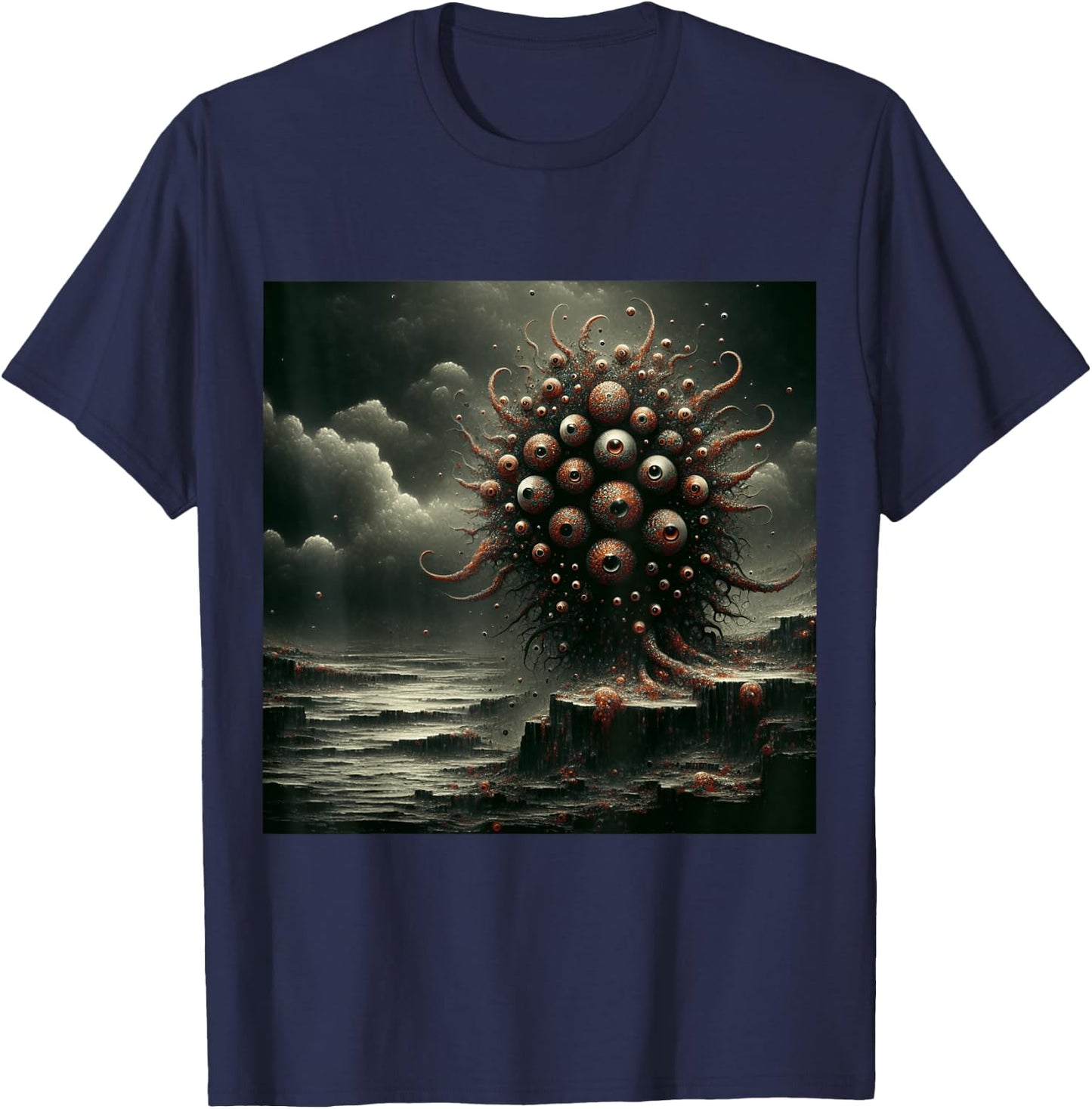 Eldritch Nightmare Lovecraftian Horror Fear of Eyes Graphic T-Shirt - T-Shirt | Navy