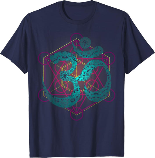 Om sign from Buddhism sacred geometry with Mandala Yoga Goa T-Shirt - T-Shirt | Navy