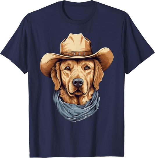 Golden Retriever Dog in Cowboy Hat Golden Retriever Lovers T-Shirt - T-Shirt | Navy