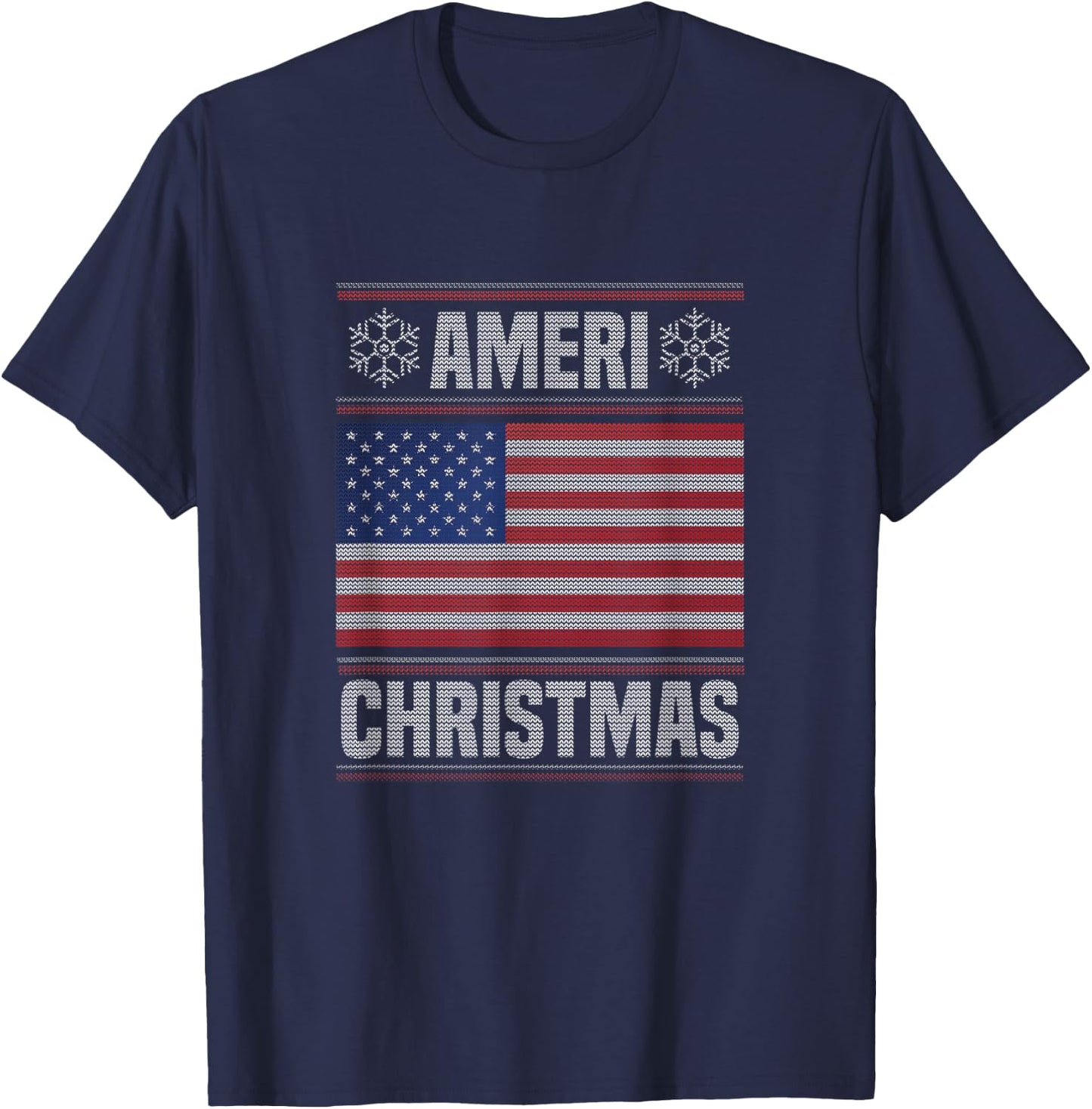 Ameri' Christmas Funny American Christmas Flag T-Shirt - T-Shirt | Navy
