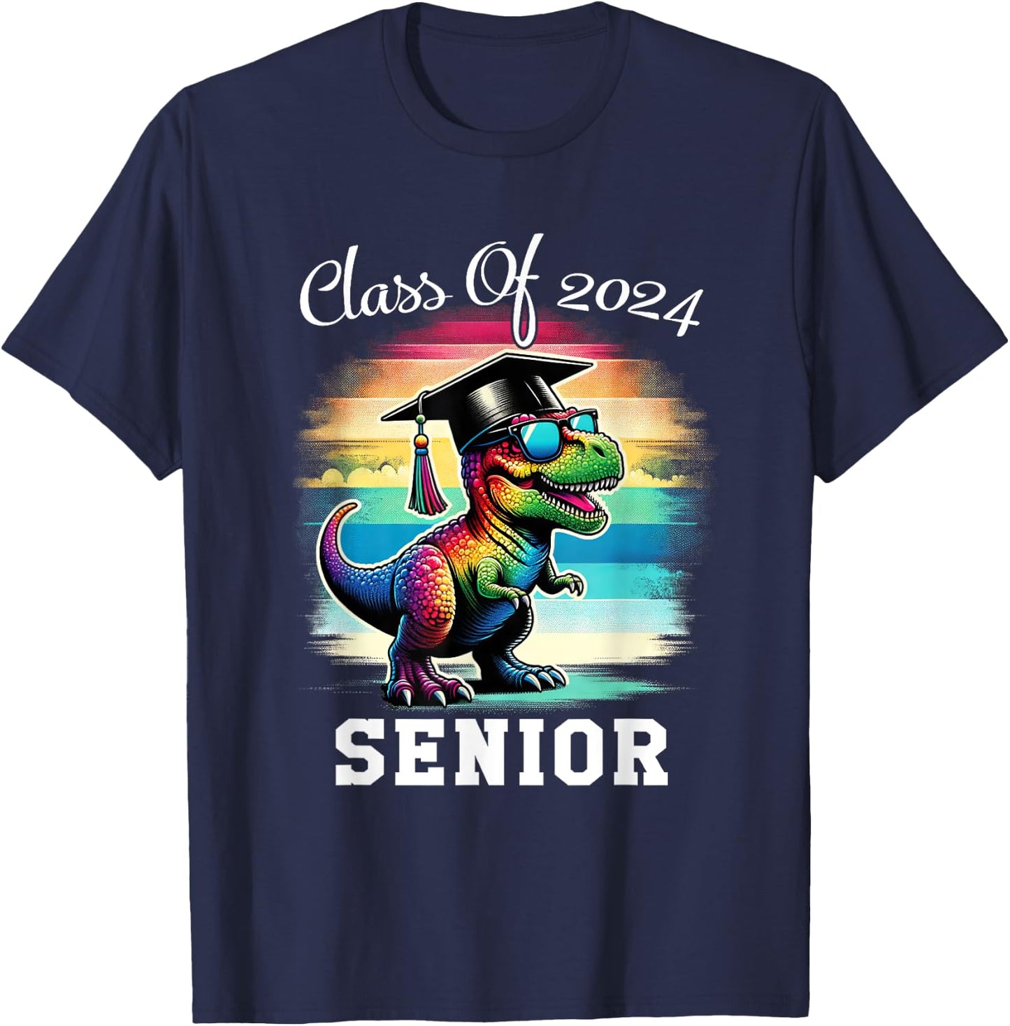 Class Of 2024 Senior Graduate T Rex Dinosaur Graduation T-Shirt - T-Shirt | Navy