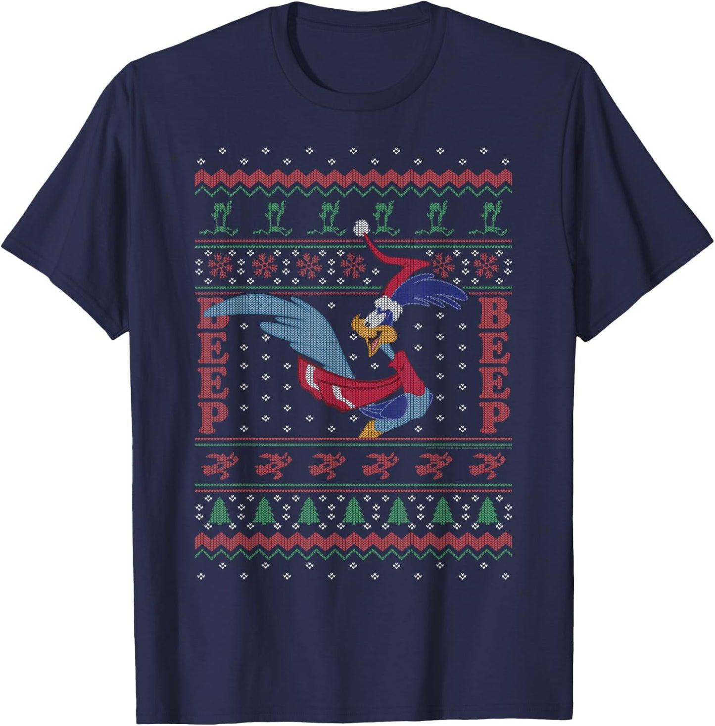 Looney Tunes Christmas Road Runner Ugly Sweater T-Shirt - T-Shirt | Navy