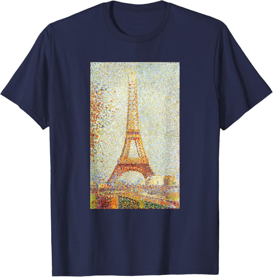 Eiffel Tower Georges Seurat Art Pointillism Impressionism T-Shirt - T-Shirt | Navy