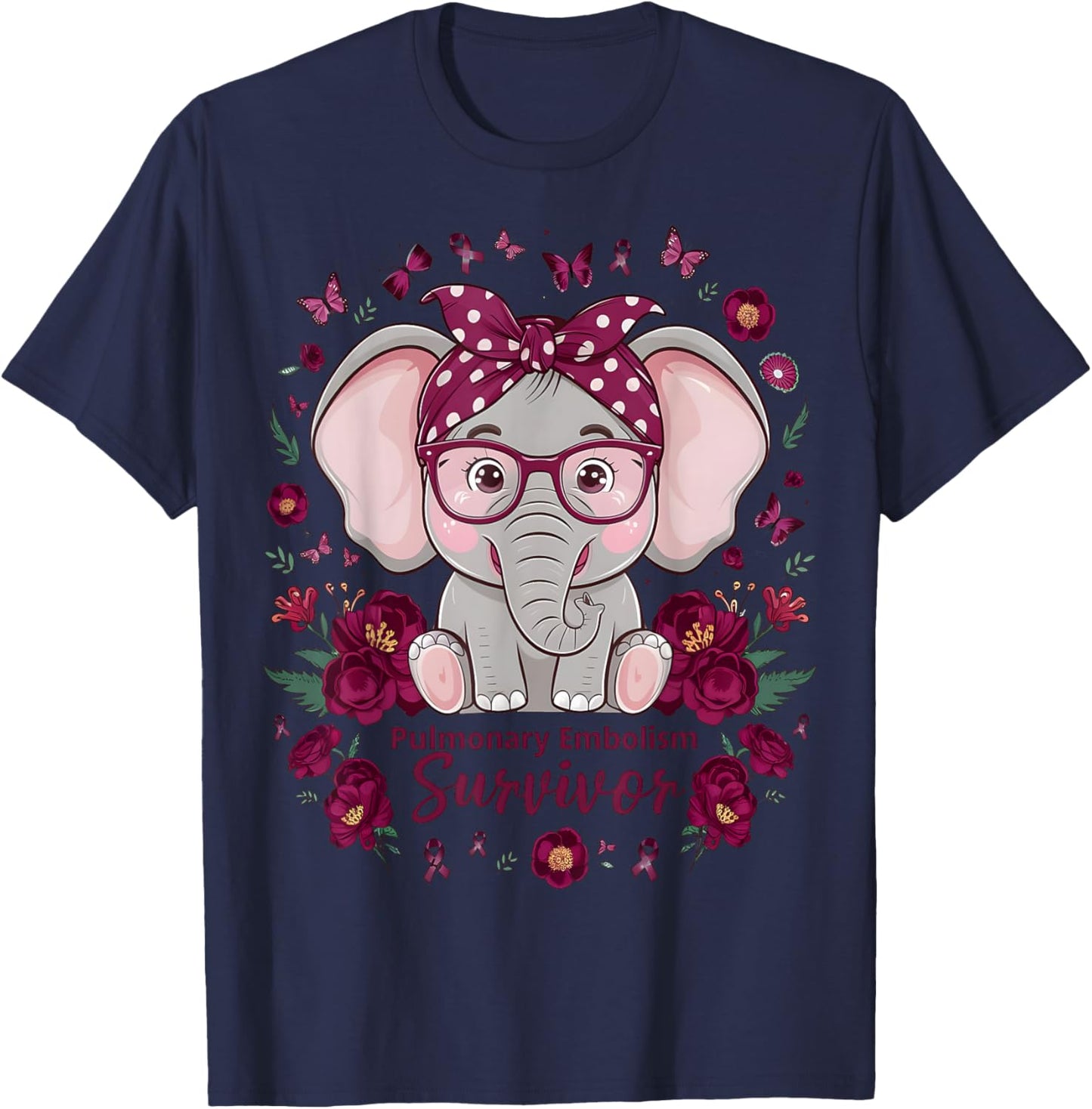 Pulmonary Embolism awareness flowers and ribbon T-Shirt - T-Shirt | Navy