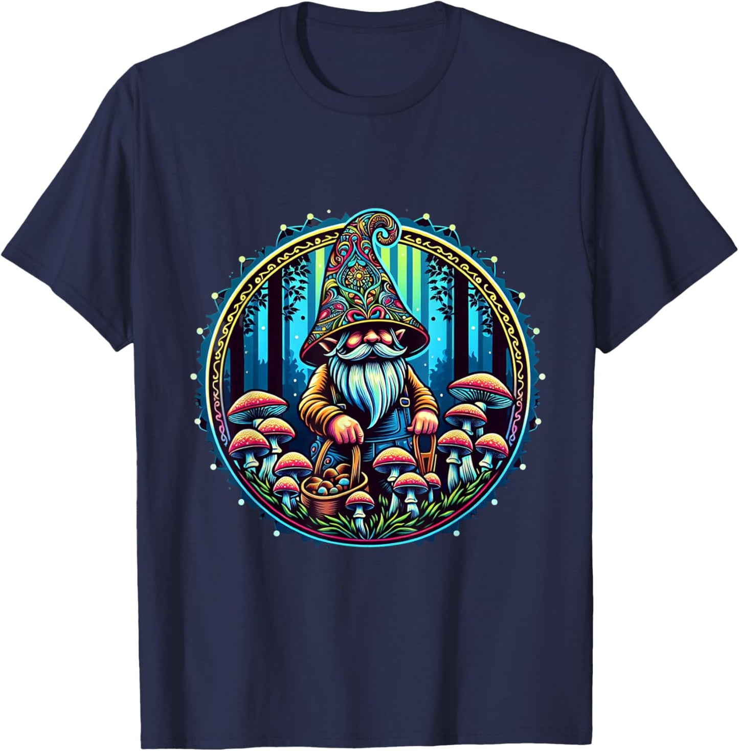 All Gnomes Need a Home Consortium Trippy Gnome Mushroom Farmer PLUR Rave EDM Festival Graphic , Small, Black T-Shirt - T-Shirt | Navy