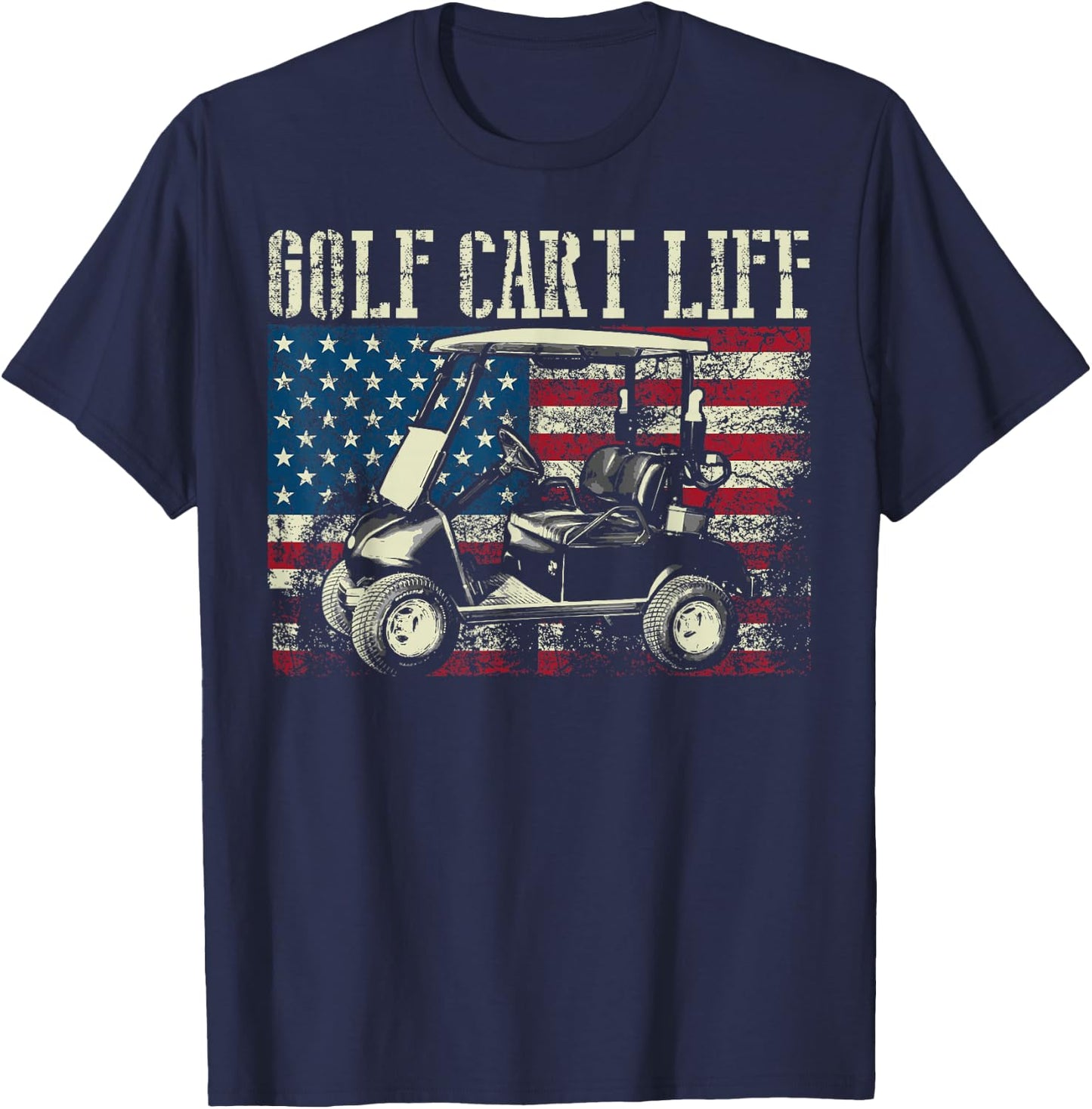 Cool Golf Cart Vintage US Flag Funny Golfing Gift Men Women T-Shirt - T-Shirt | Navy