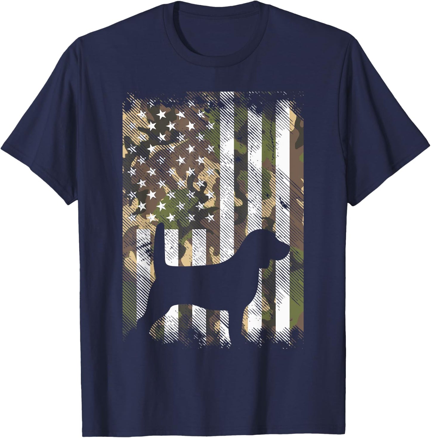Camo Flag Beagle Vintage Animal Pet Hound Dog Patriotic Gift Girls Kids Men T-Shirt - T-Shirt | Navy