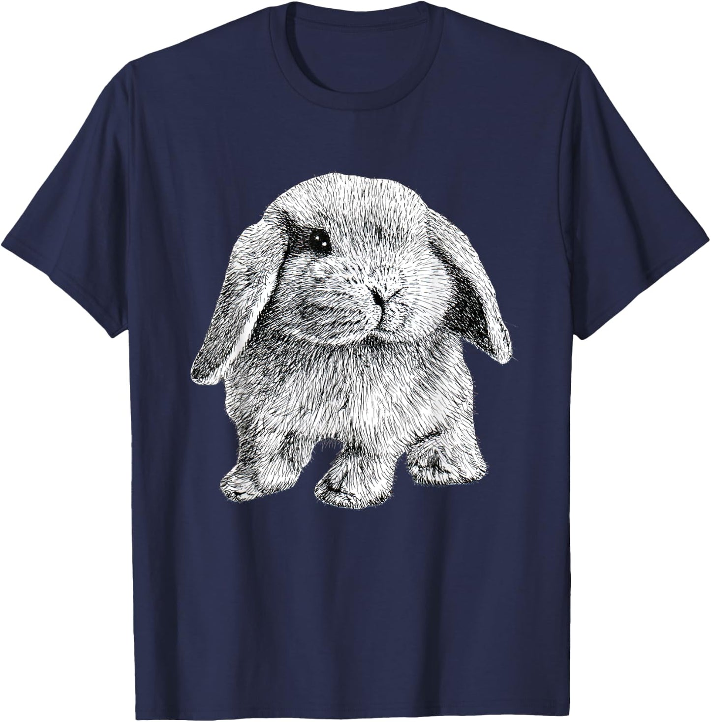 Lop Eared Bunny Rabbit Sitting Cute Drawing T-Shirt - T-Shirt | Navy