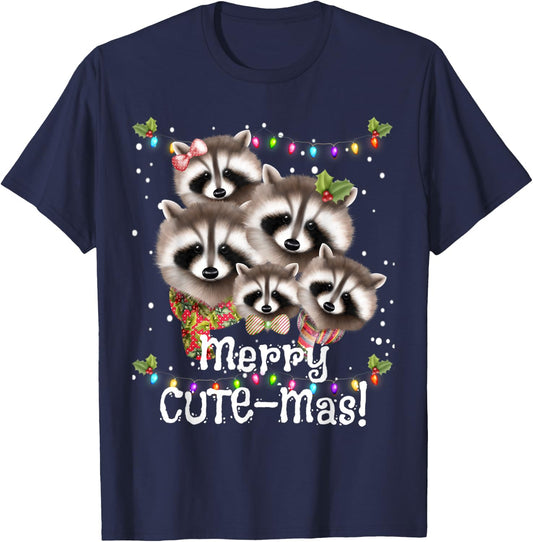Funny Racoon MERRY CUTE-Mas Racoon Family Christmas Pajamas T-Shirt - T-Shirt | Navy