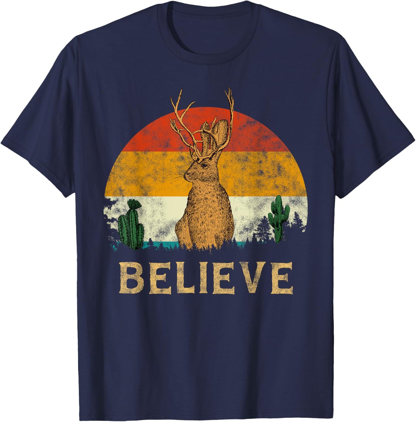 Jackrabbit Desert Mountain Cactus Sunshine Believe Jackalope Men Women Girls Kids T-Shirt - T-Shirt | Navy