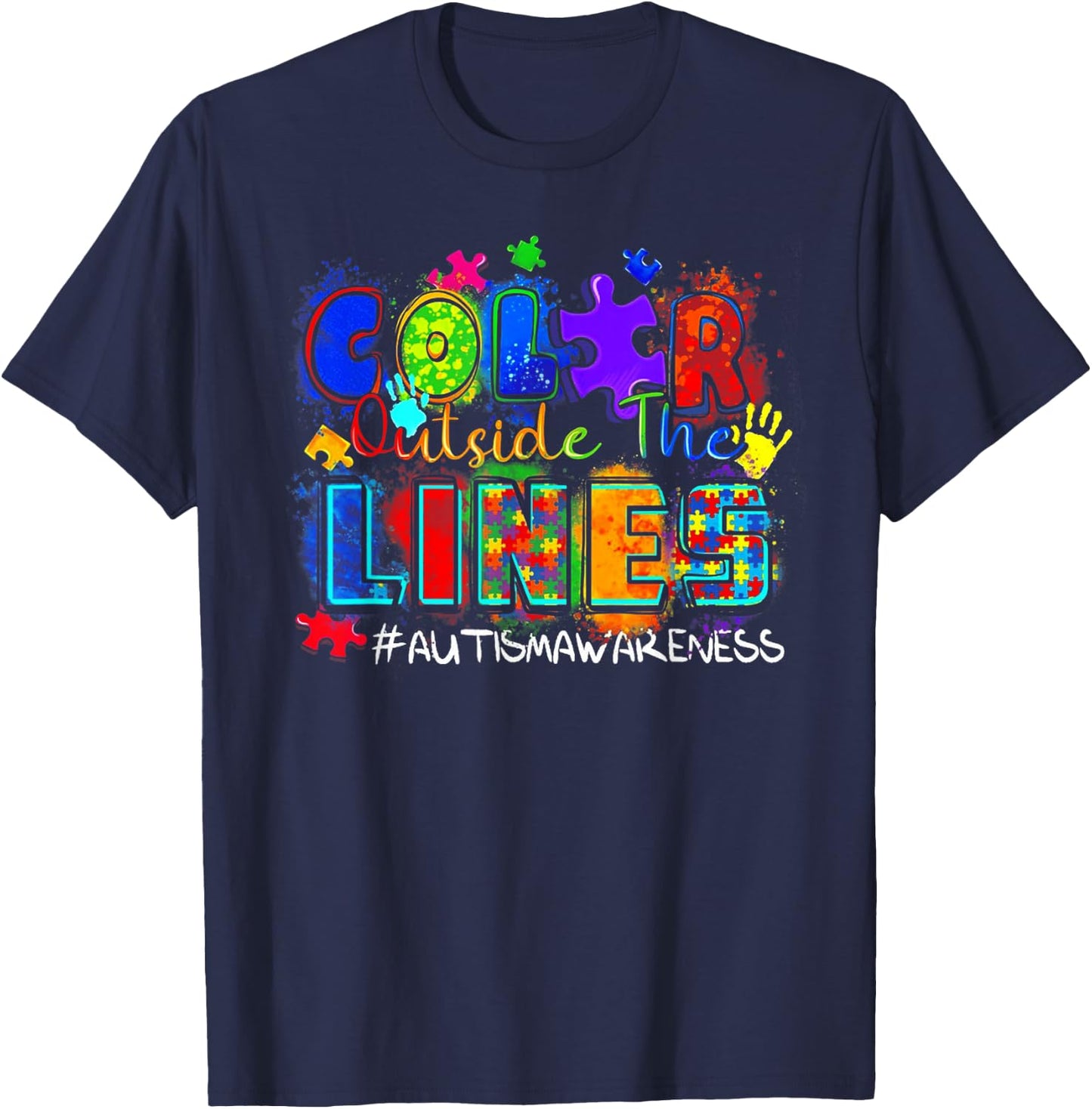 Color Outside The Lines Autism Awareness T-Shirt - T-Shirt | Navy