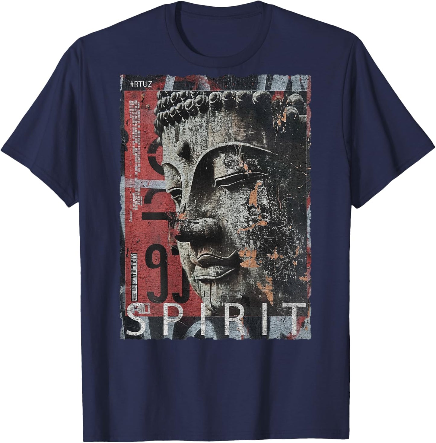 Hip Hop Retro Vintage Edgy Y2K Back Print Streetwear Buddha T-Shirt - T-Shirt | Navy