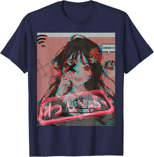 Aesthetic Vaporwave Japanese Futurism Anime Retro Hentai T-Shirt - T-Shirt | Navy