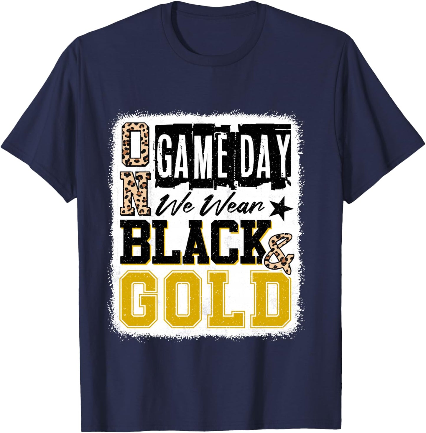 On Gameday Football We Wear Black and Gold School Spirit T-Shirt - T-Shirt | Navy