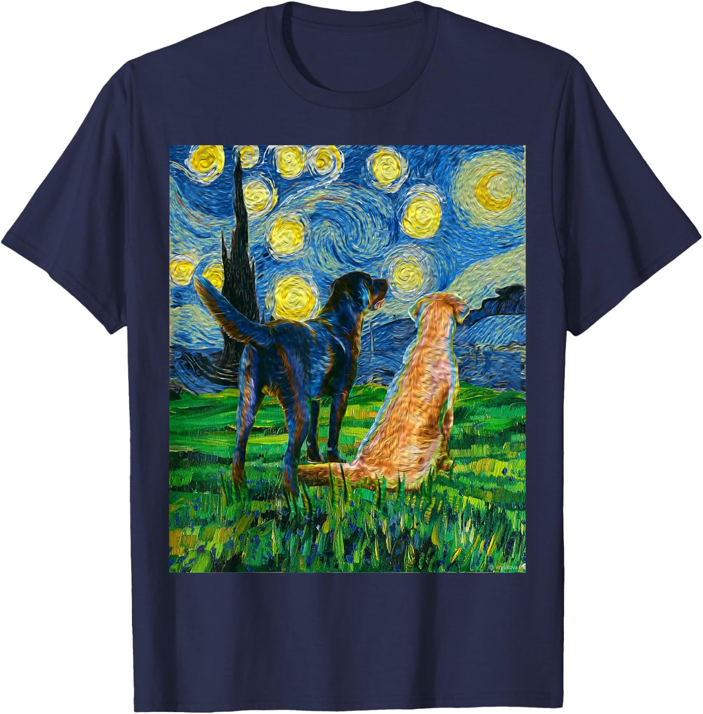 Gift Labrador Retriever Owner Dog Lover Art Van Gogh Women T-Shirt - T-Shirt | Navy