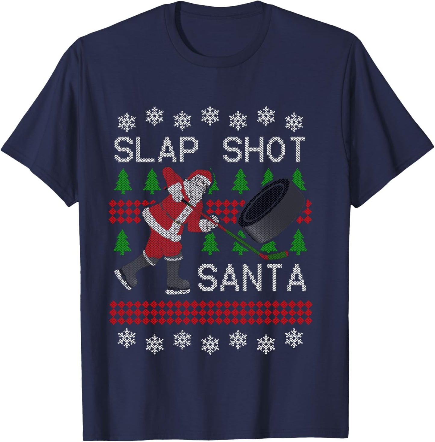 Funny Santa Hockey Ugly Christmas Sweater - Santa T-Shirt - T-Shirt | Navy