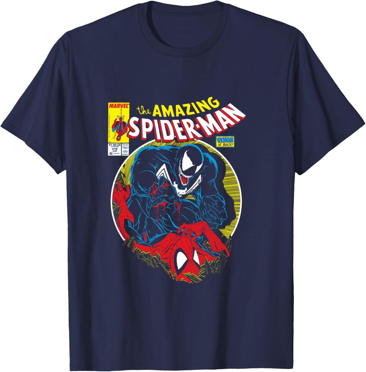 Marvel Spider-Man VS Venom Bloody Battle Comic Cover T-Shirt - T-Shirt | Navy