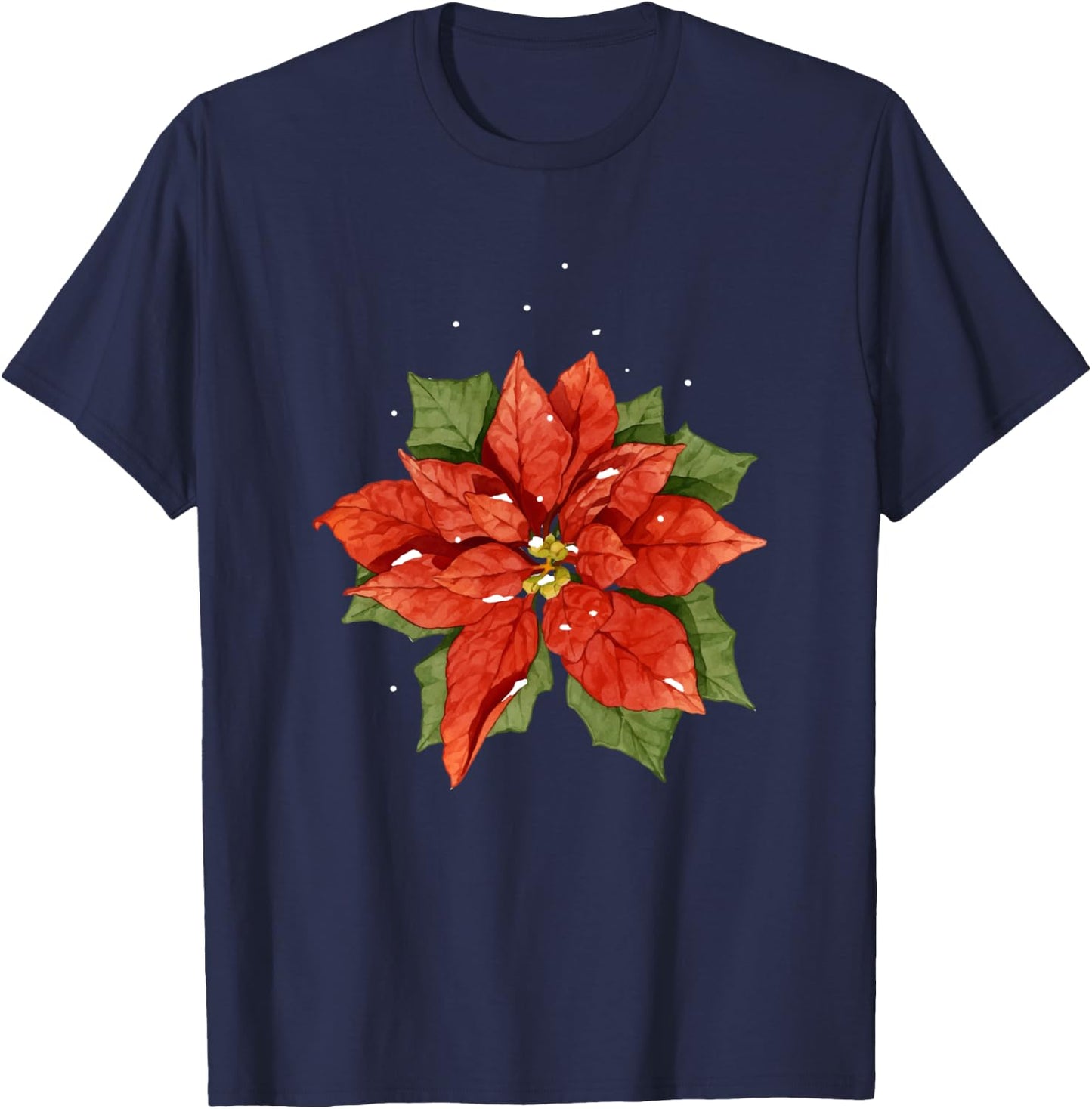 Poinsettia Watercolor Flower Holiday Christmas Gift T-Shirt - T-Shirt | Navy