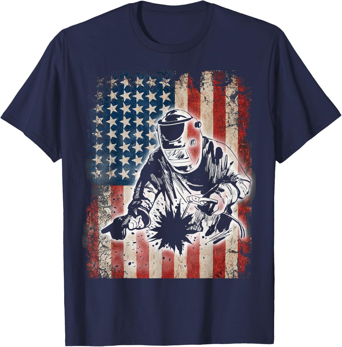 Welder American Flag USA Patriotic Welder Gift T-Shirt - T-Shirt | Navy