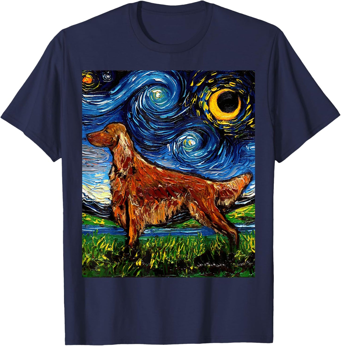 Irish Setter Starry Night Impressionist Dog Art by Aja T-Shirt - T-Shirt | Navy