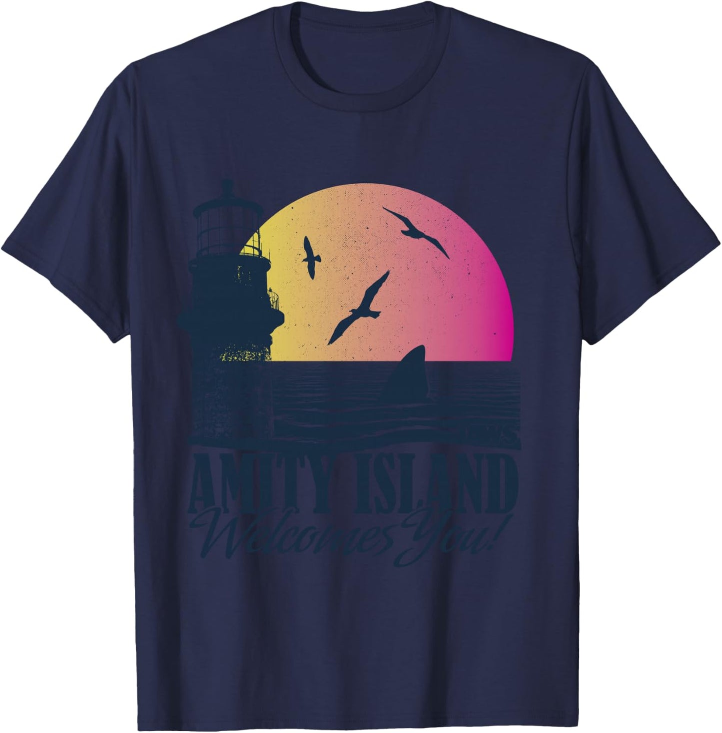 Jaws Amity Island Welcomes You Sunset T-Shirt - T-Shirt | Navy