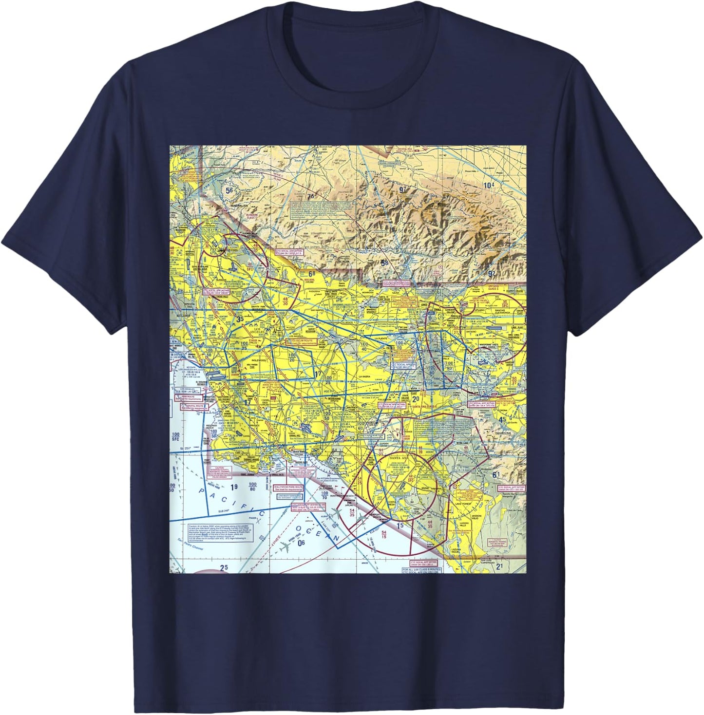 Aeronautical chart Los Angeles VFR sectional pilot T-Shirt - T-Shirt | Navy