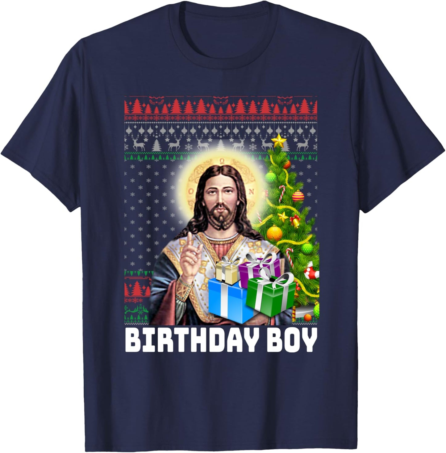 Jesus Birthday Boy Christmas Xmas Holiday Funny Ugly Sweater T-Shirt - T-Shirt | Navy