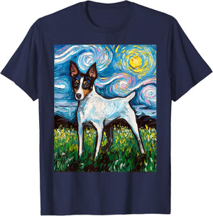 Aja Dog Toy Fox Terrier Starry Night Rat Terrier T-Shirt - T-Shirt | Navy