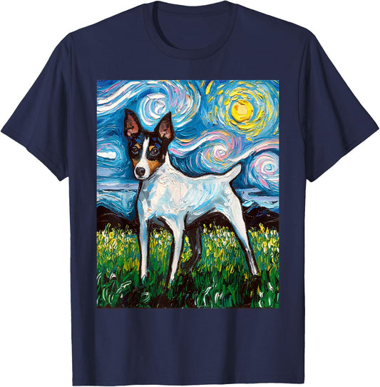 Aja Dog Toy Fox Terrier Starry Night Rat Terrier T-Shirt - T-Shirt | Navy