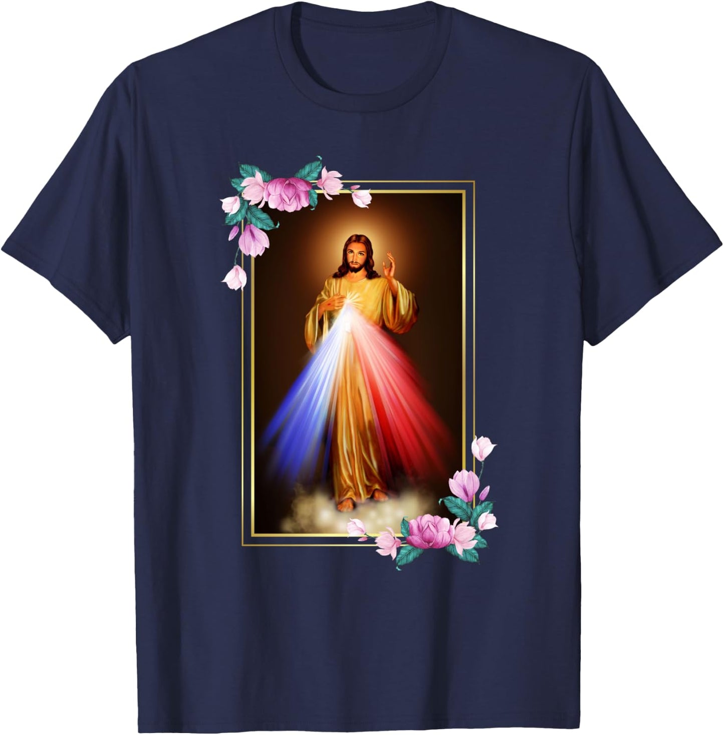Divine Mercy Jesus Christ, Sacred Heart of Jesus Gift T-Shirt - T-Shirt | Navy