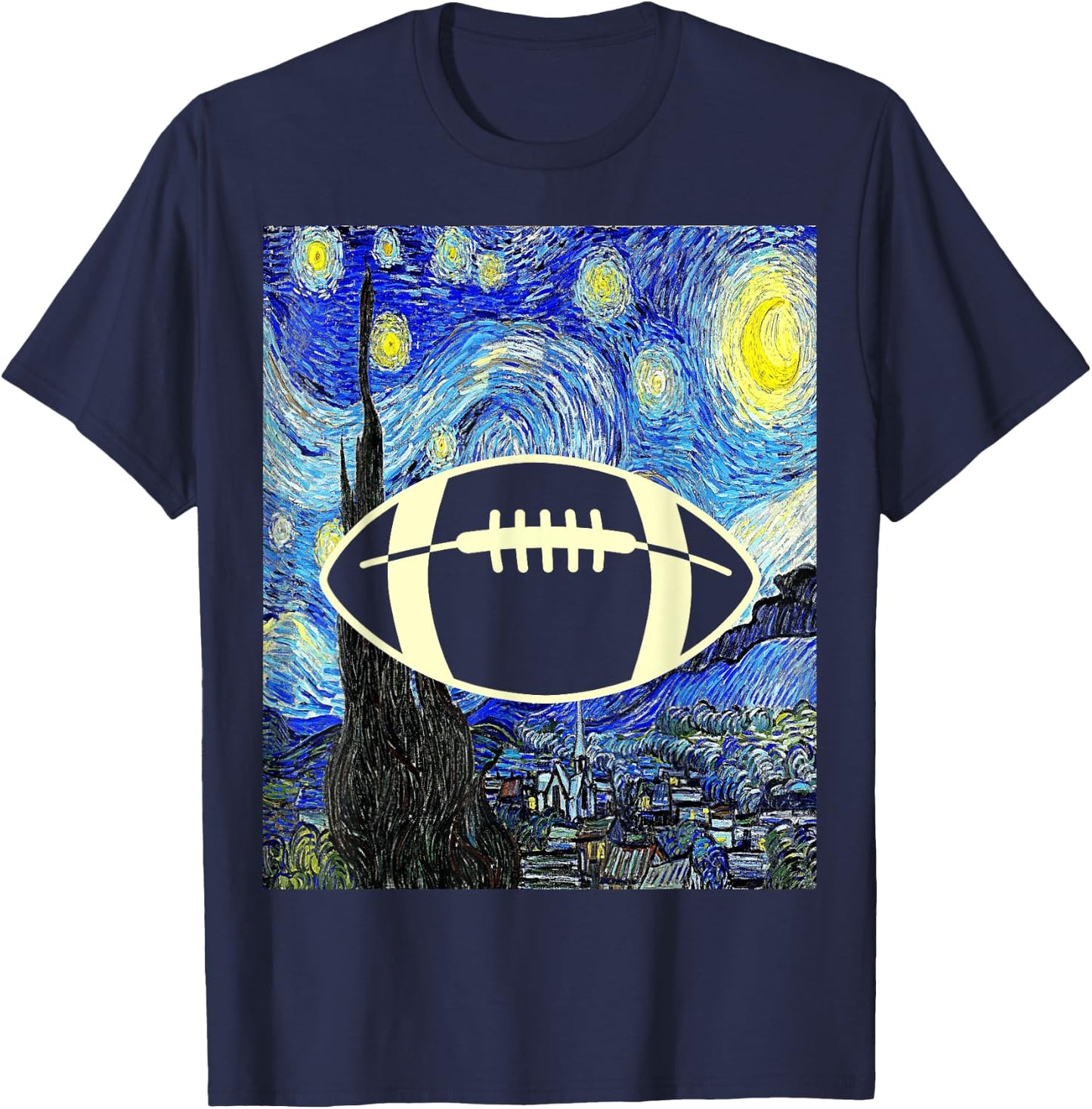 American Football Starry Night Football Lover Painting T-Shirt - T-Shirt | Navy