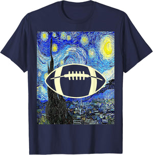 American Football Starry Night Football Lover Painting T-Shirt - T-Shirt | Navy