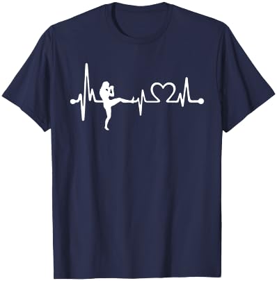 Funny Kickboxing Coach & Players Gift | Kickboxing Heartbeat T-Shirt - T-Shirt | Navy